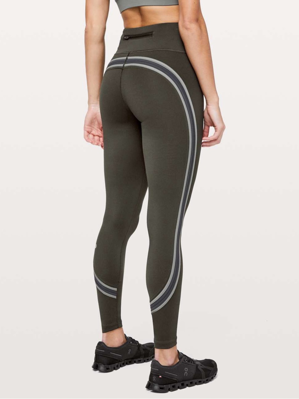 Lululemon Run Crew Dark Olive Green High Waist Striped Athletic Leggings Size 6